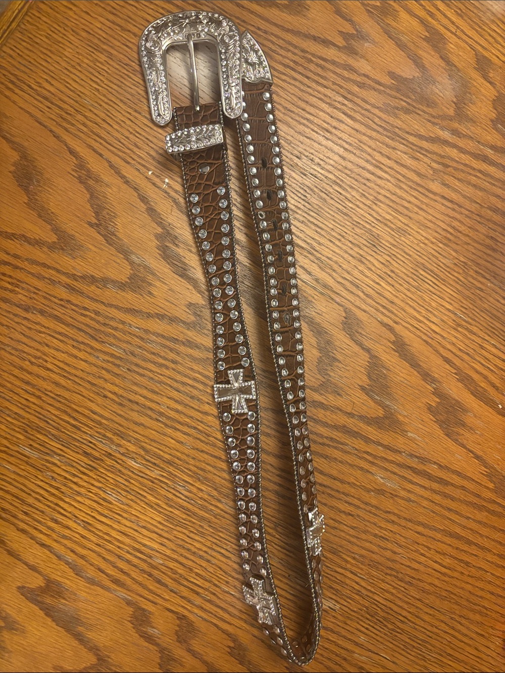 Blazin Roxx Brown Studded Western Belt with Rhinestone Crosses